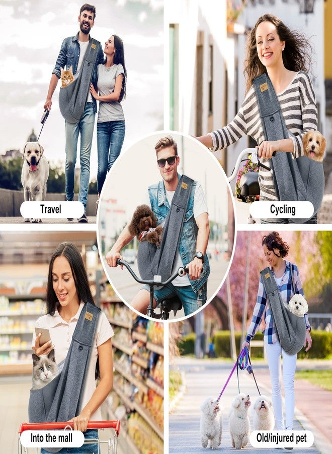 vrbabies Dog Sling Hands Free Dog Sling Carrier Adjustable Strap Dog Carrier Sling Soft Cotton Dog Carrier Bag Dog Carriers with Pocket for Travel Outdoor(Dark Grey) - Image 2